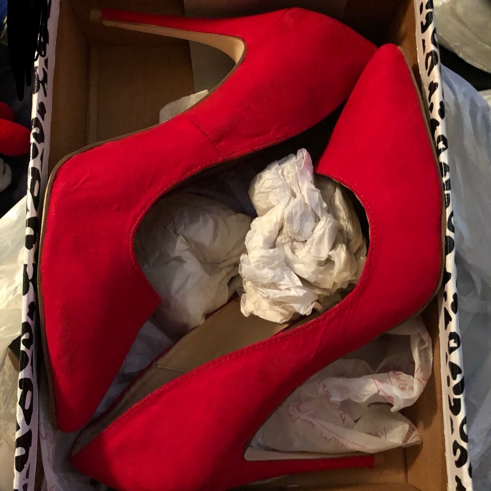 Red Suede Pointed Toe Pumps